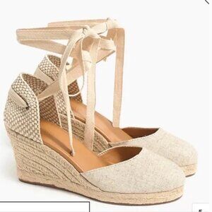 J.Crew Metallic canvas ankle wrap wedge espadrilles